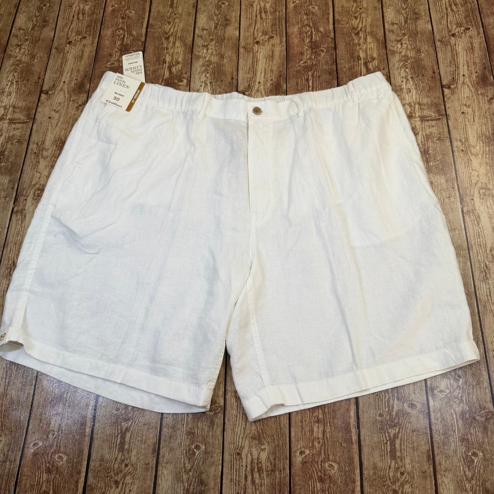 Caribbean Isle Sands Linen Shorts Mens 50 White Elastic Waist Drawstring NWT